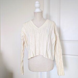 Madewell Cable Knit V-Neck Crop Sweater